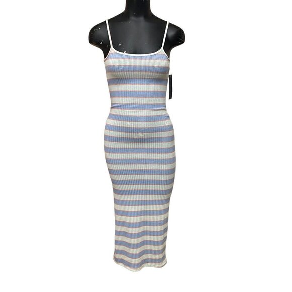 NEW Freshman Striped Rib Knit Midi Dress in Blue Size XS - Picture 1 of 7